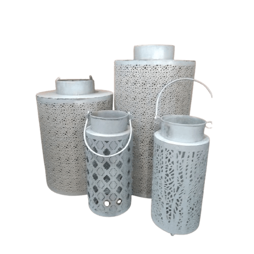 IRON LANTERN CANDLE HOLDER SET OF 4 (NATURAL)